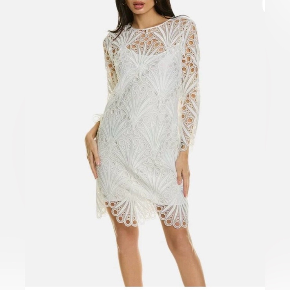 Elie Tahari White Long Sleeve Lace Dress